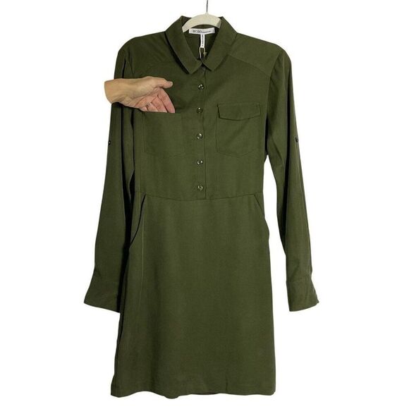 NWT BCBGeneration Olive Green Shirt Dress Button-Up Tab Sleeve Women's Small - Picture 3 of 14
